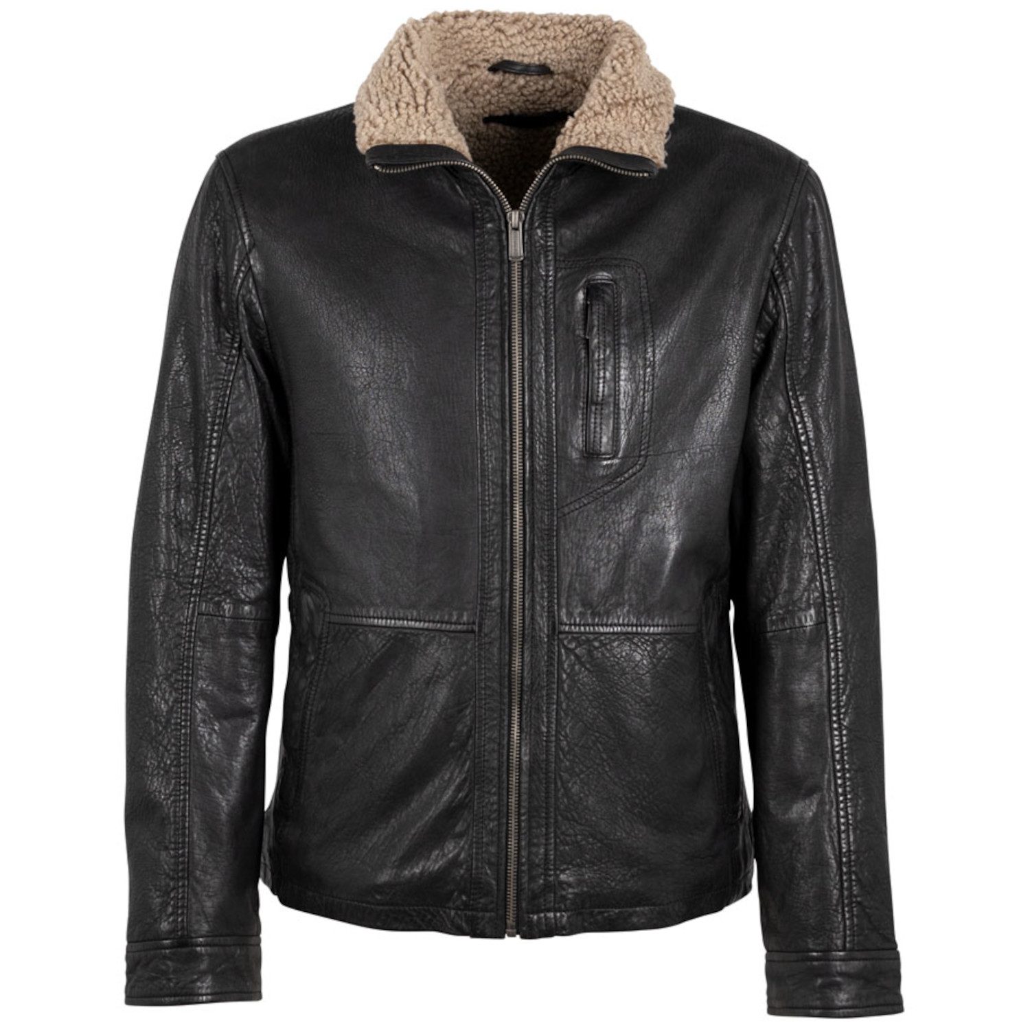 Geaca de Piele Barbati Deercraft Negru/Bej DMNelsan – Geci de Piele