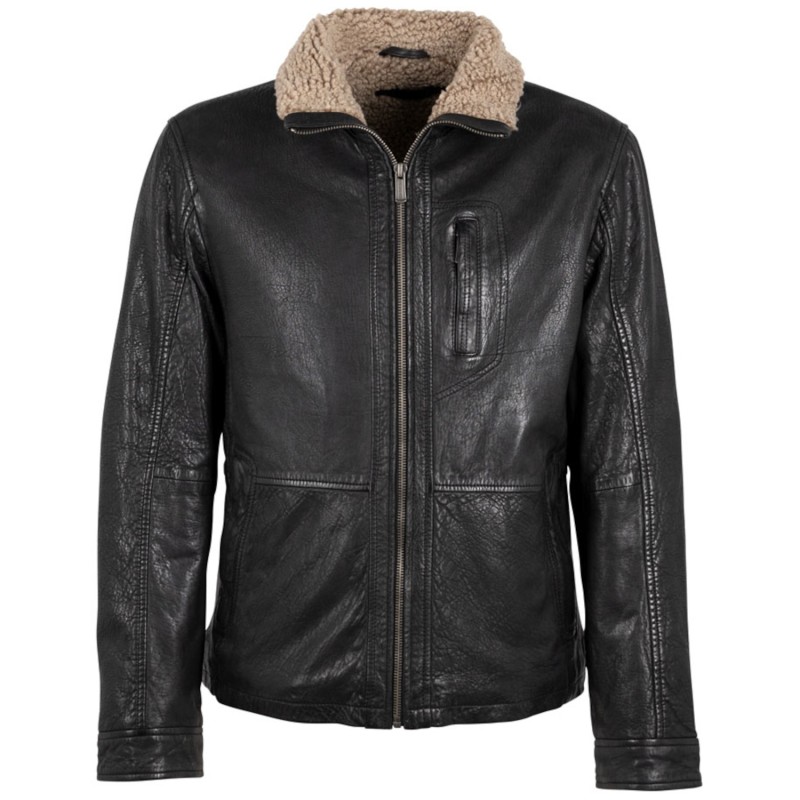 Geaca de Piele Barbati Deercraft Negru/Bej DMNelsan – Geci de Piele