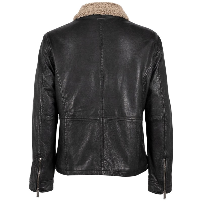 Geaca de Piele Barbati Deercraft Negru/Bej DMNelsan – Geci de Piele