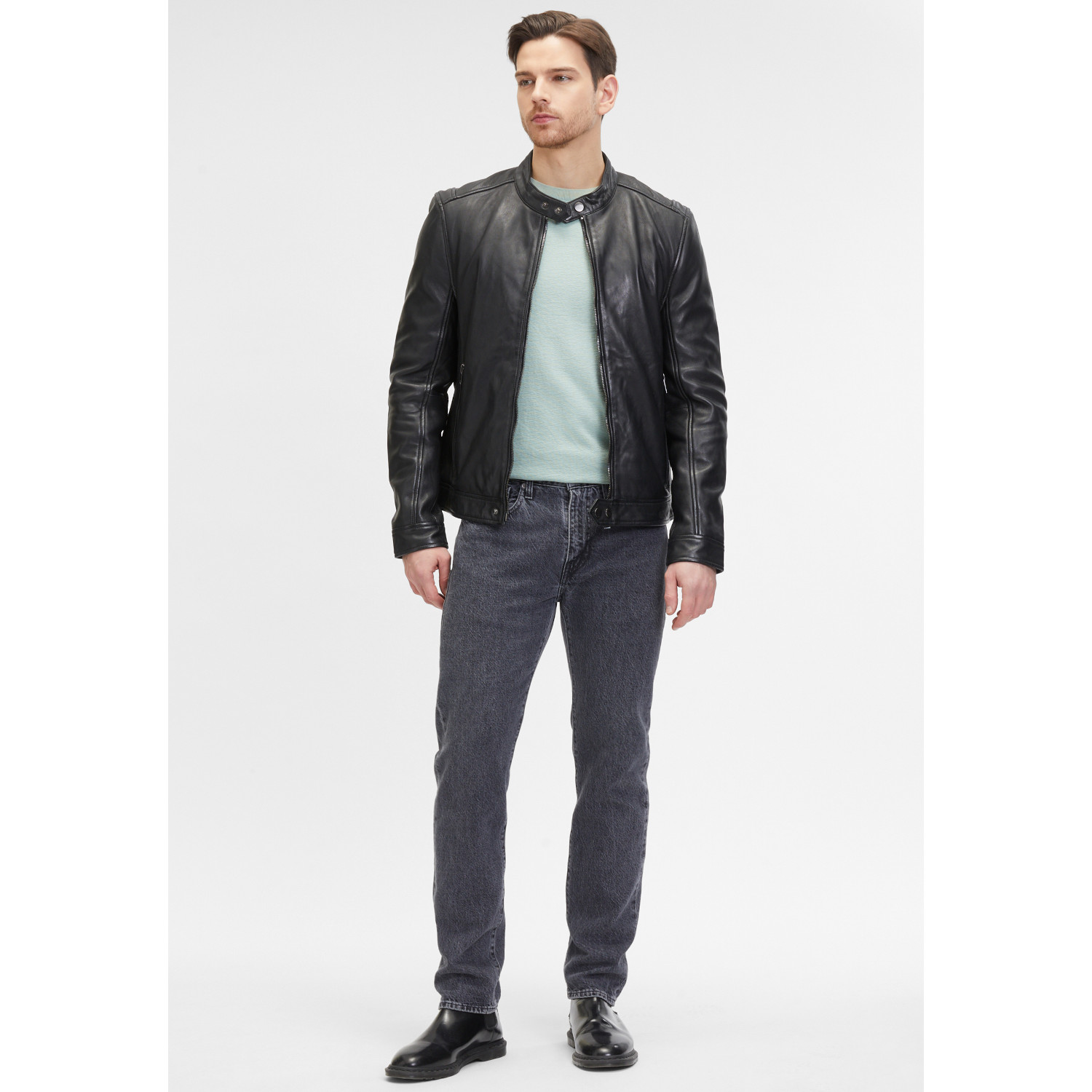 Geaca de Piele Barbati 2.0 by Mauritius Neagra G2MOccer – Black Friday