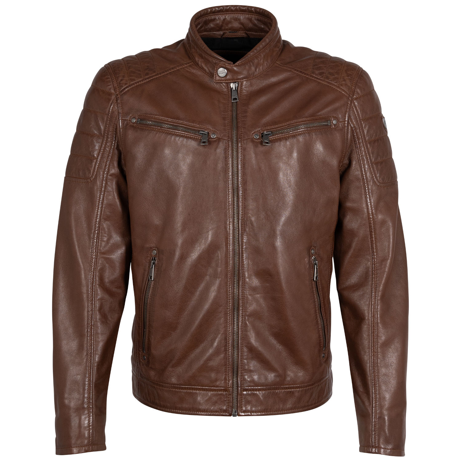 Geacă de piele bărbați Mauritius GBDerry coniac din piele naturală model biker Regular Fit