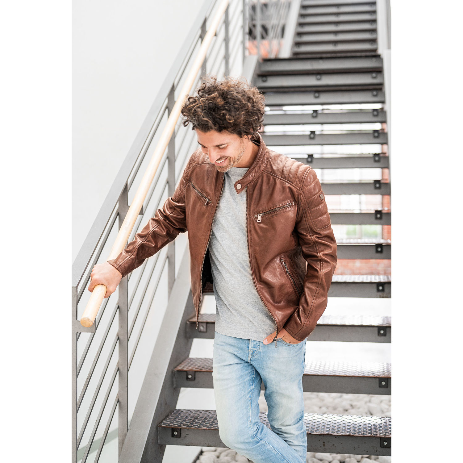 Mauritius GBDerry – Geacă de piele bărbați coniac Regular Fit Geacă de piele bărbați Mauritius GBDerry coniac din piele naturală model biker Regular Fit