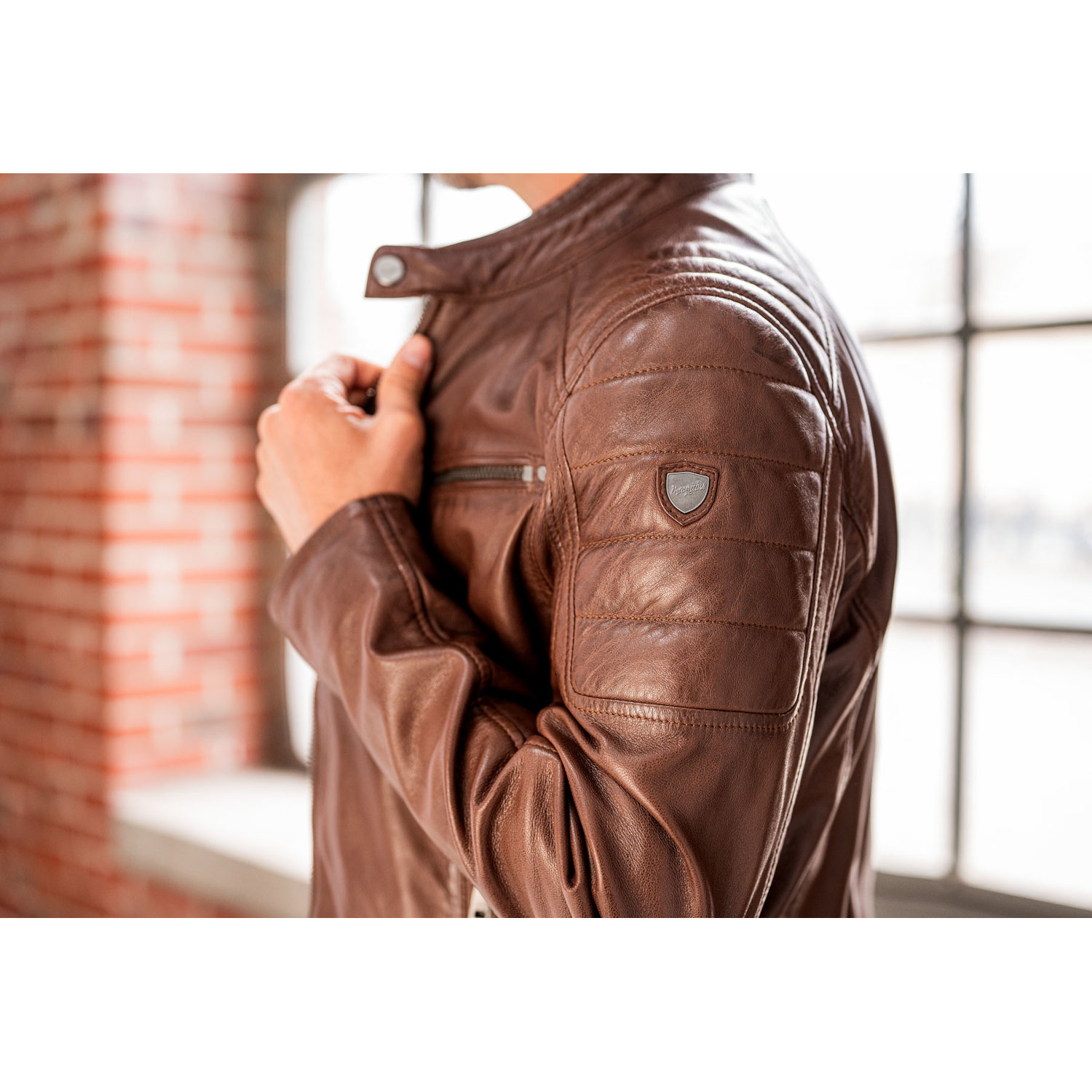Mauritius GBDerry – Geacă de piele bărbați coniac Regular Fit Geacă de piele bărbați Mauritius GBDerry coniac din piele naturală model biker Regular Fit