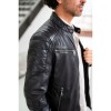 geaca de piele barbati mauritius gbderry neagra model biker