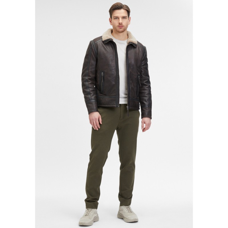 Geaca de Iarna din Piele Barbati Mauritius Maro Inchis GMAnchorage – Geci de Piele