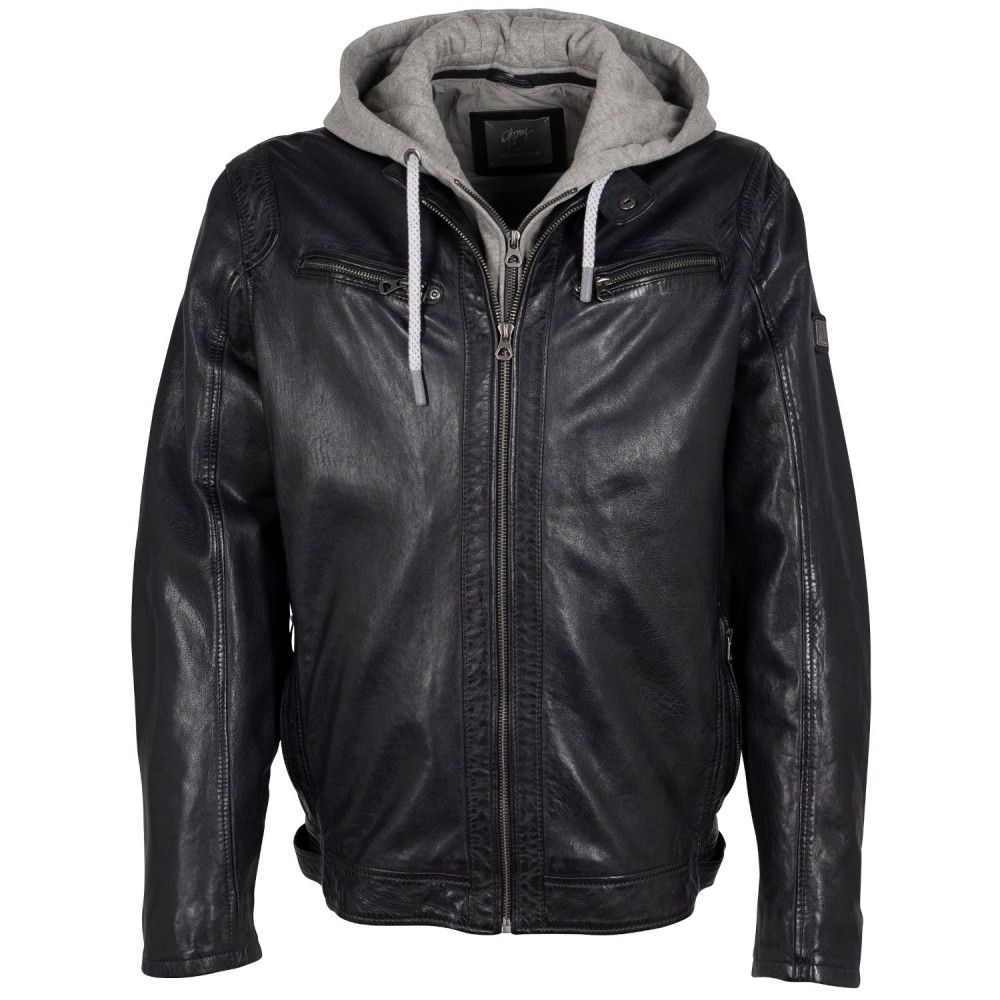Geaca de Piele Barbati Mauritius Negru/Bleumarin GMBraeden Geaca de Piele Barbati Mauritius Negru/Bleumarin GMBraeden - readytowear.ro