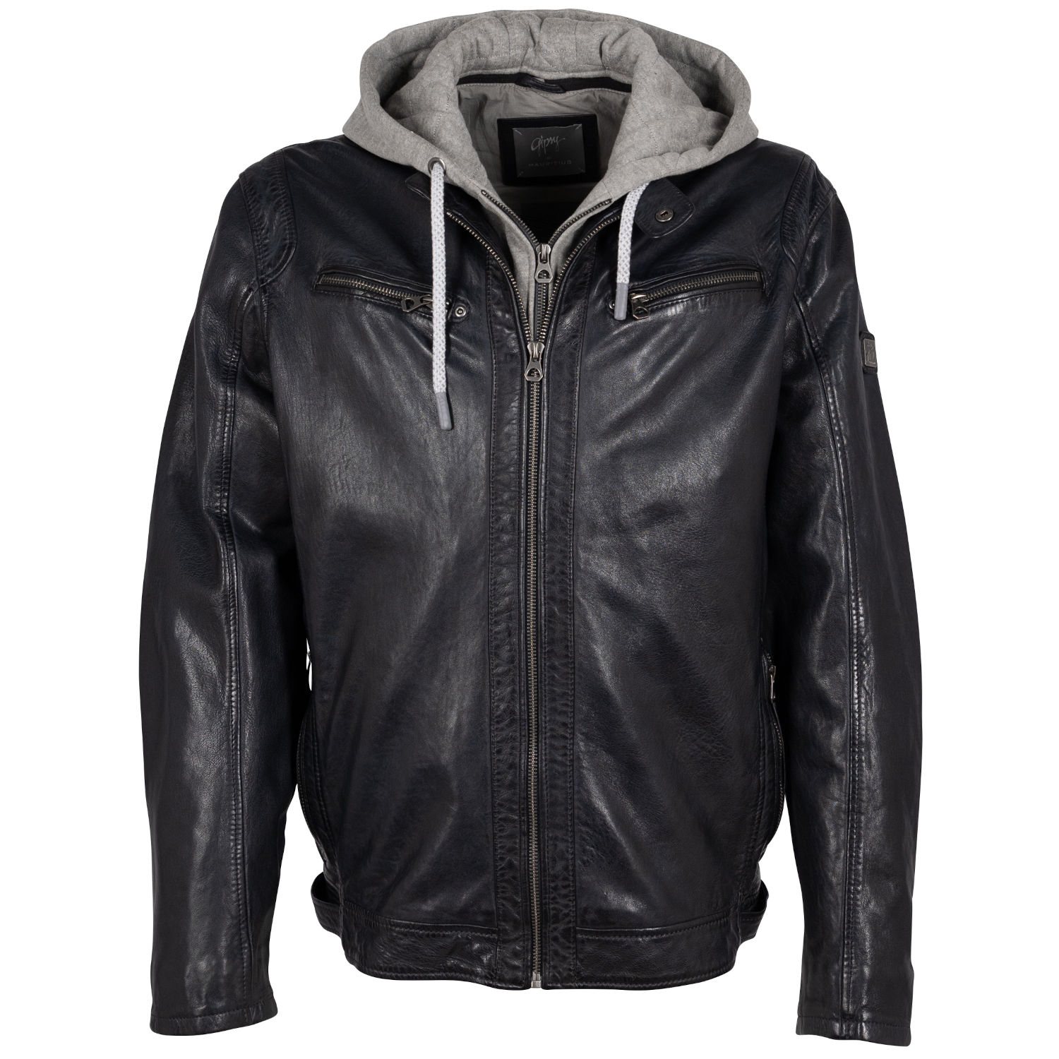 Geaca de Piele Barbati Mauritius Negru/Bleumarin GMBraeden – Black Friday