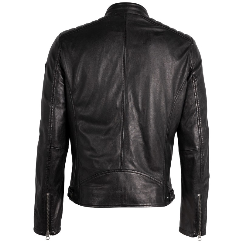 geaca piele biker mauritius gmbrody neagra detalii umeri