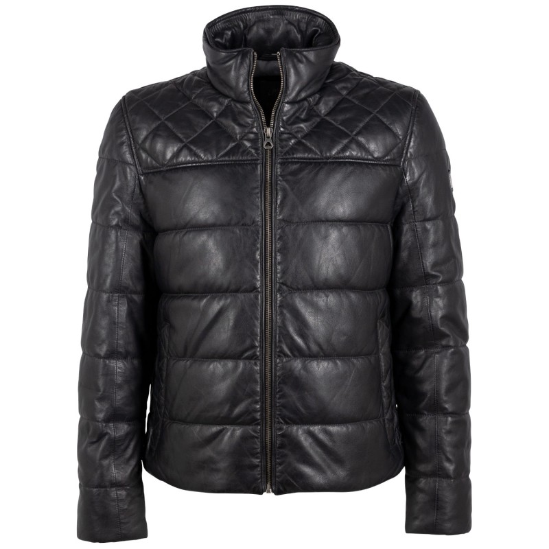 Geaca de Piele Barbati Mauritius Negru/Bleumarin GMCraigh – Black Friday