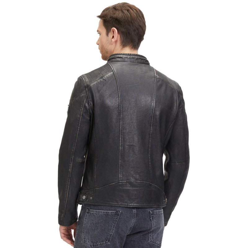 Geaca de Piele Barbati Mauritius Negru/Bej GMDerran 2 – Black Friday