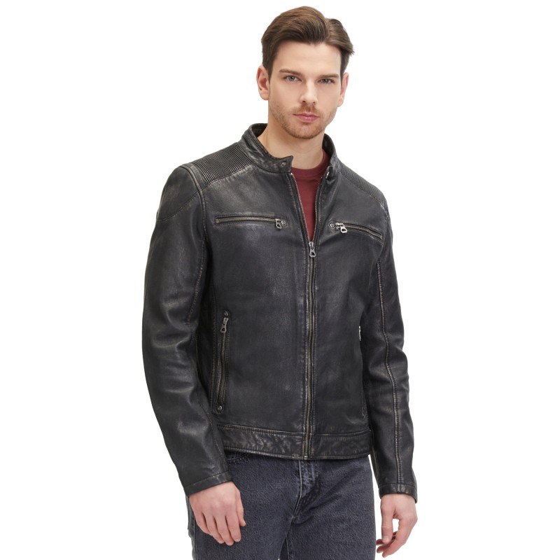 Geaca de Piele Barbati Mauritius Negru/Bej GMDerran 2 – Black Friday