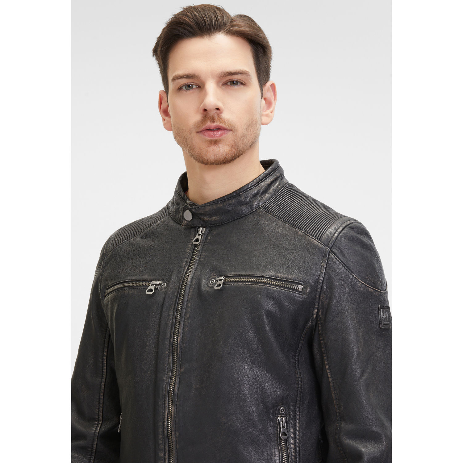 Geaca de Piele Barbati Mauritius Negru/Bej GMDerran 2 – Black Friday