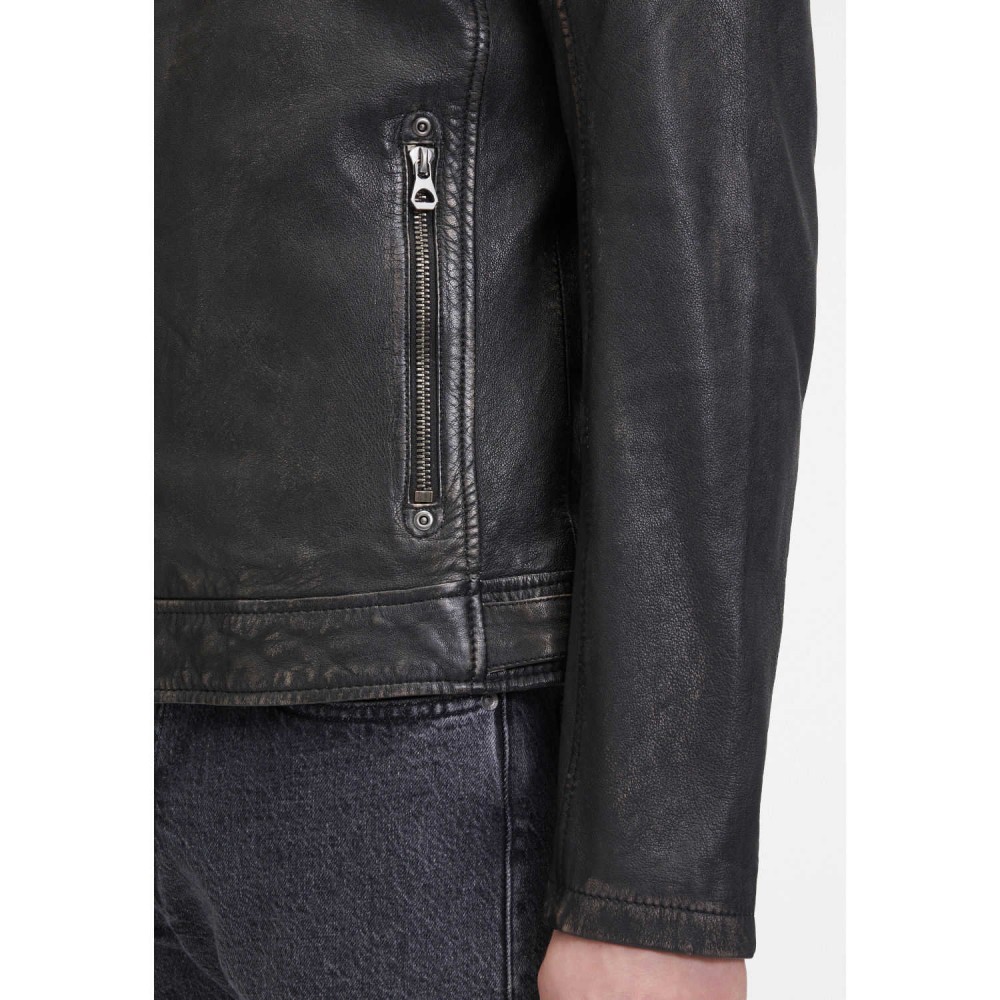 Geaca de Piele Barbati Mauritius Negru/Bej GMDerran 2 – Black Friday