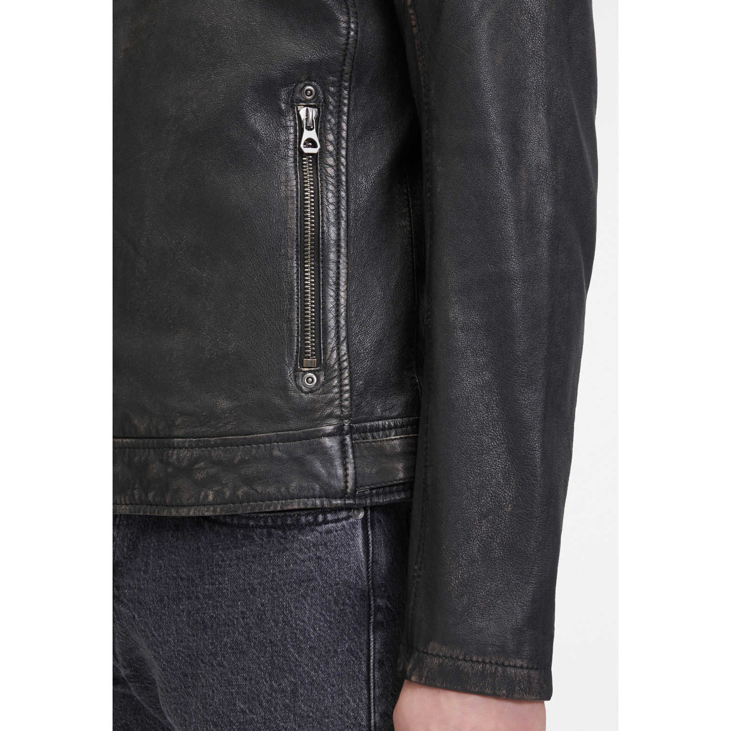 Geaca de Piele Barbati Mauritius Negru/Bej GMDerran 2 – Black Friday