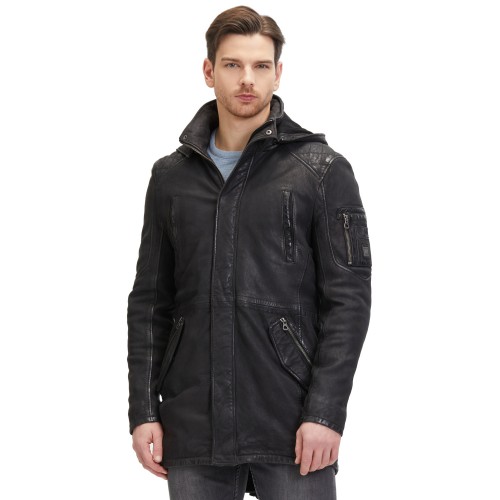 Geaca Lunga de Piele Barbati Mauritius Antracit Inchis GMElio