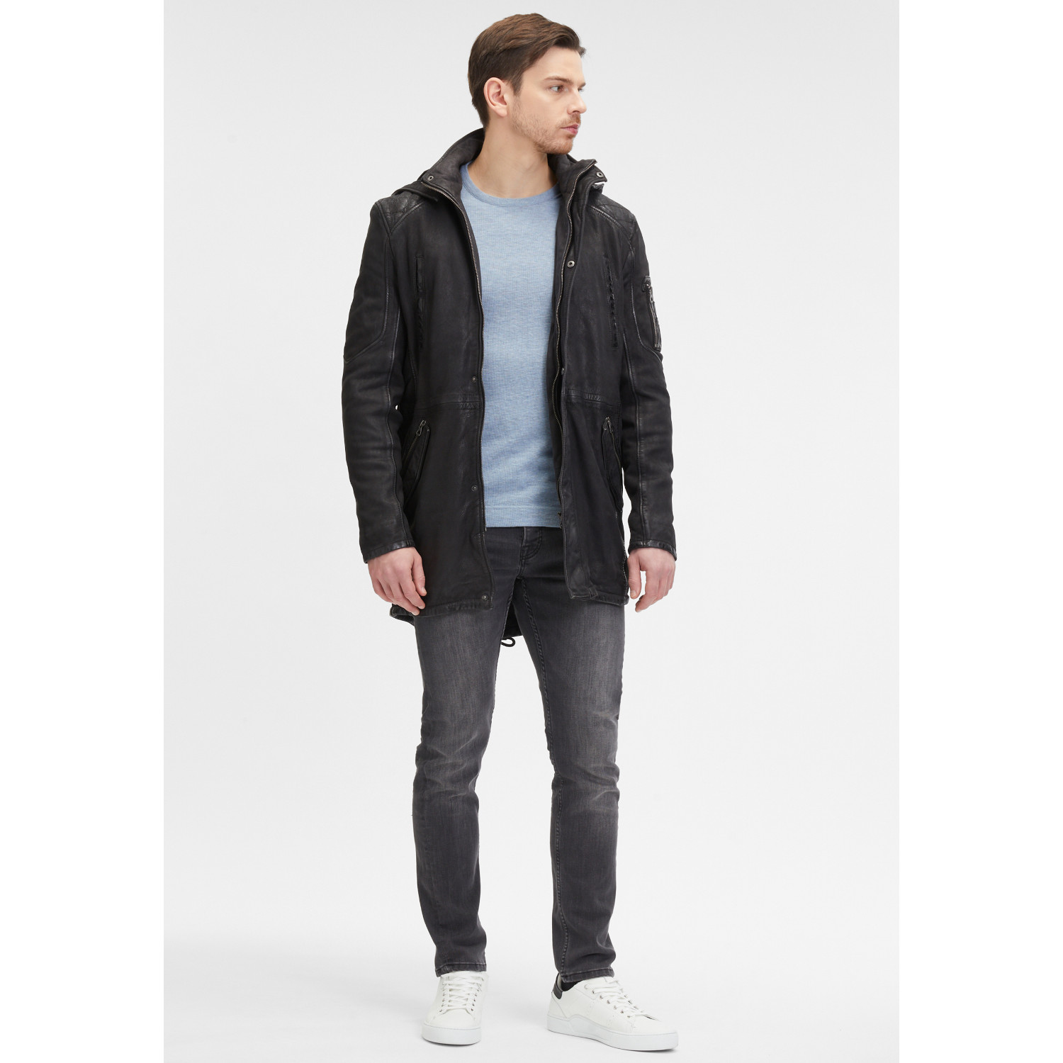 Geaca Lunga de Piele Barbati Mauritius Antracit Inchis GMElio – Black Friday