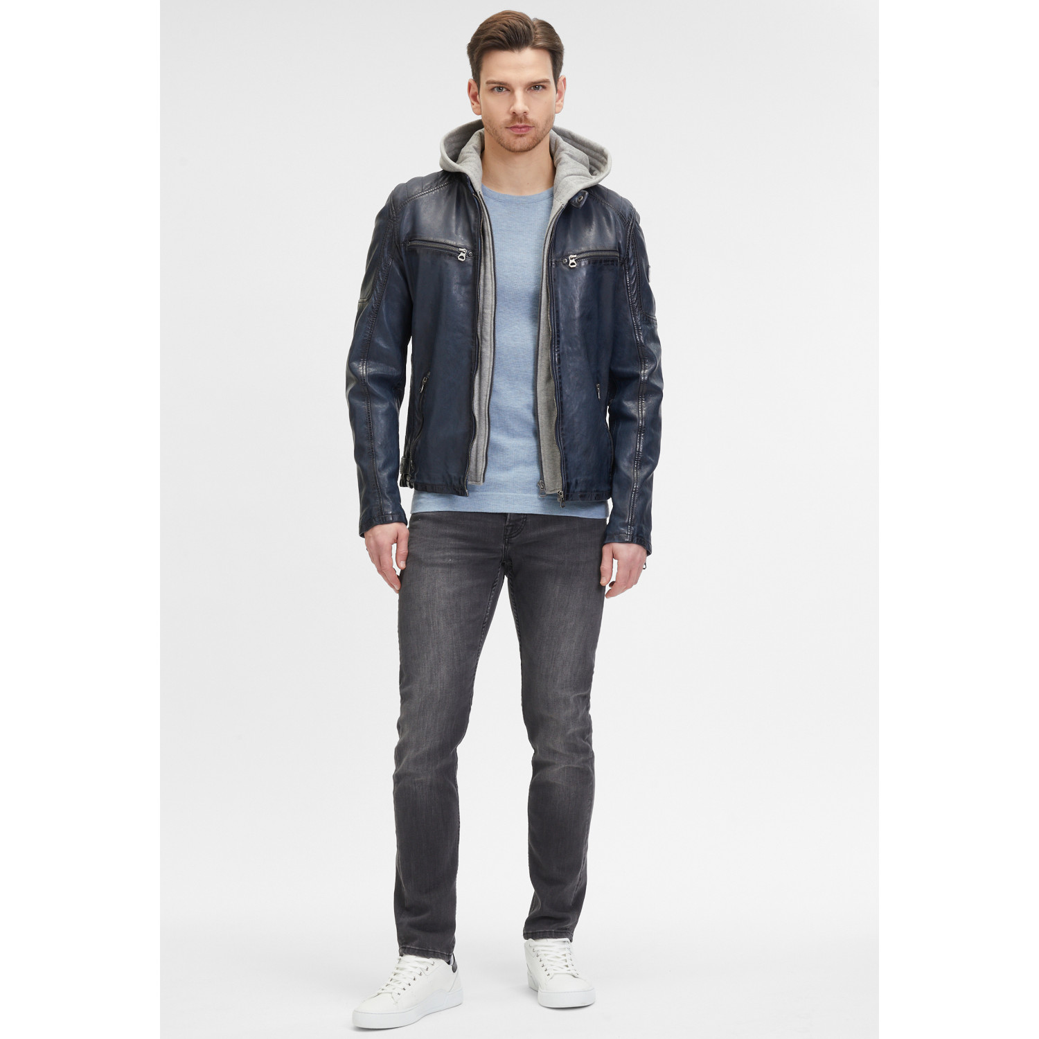 Geaca de Piele Barbati Mauritius Albastru Inchis GMRayco – Geci de Piele