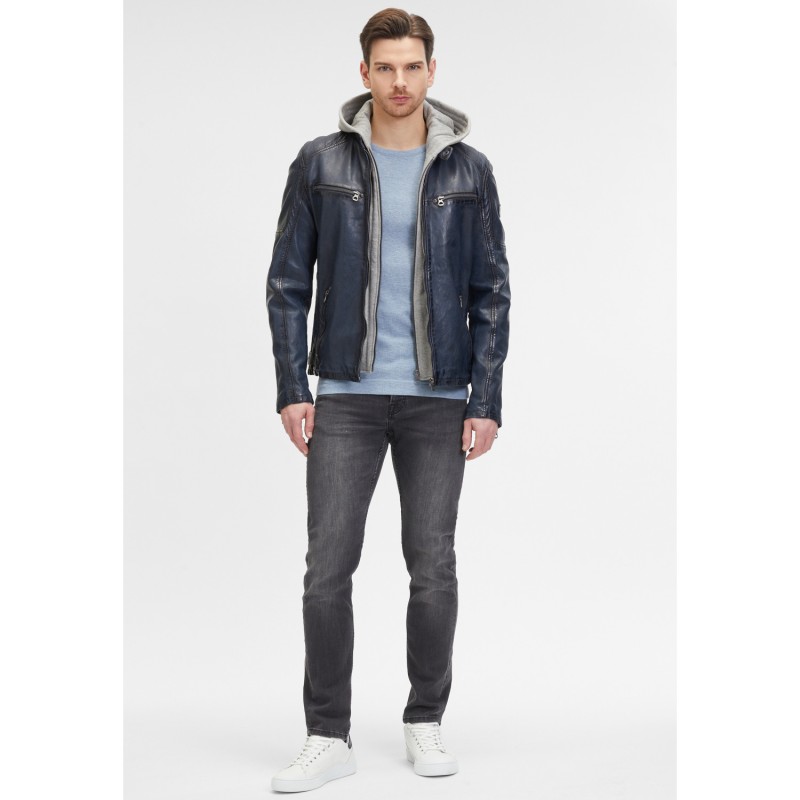 Geaca de Piele Barbati Mauritius Albastru Inchis GMRayco – Geci de Piele