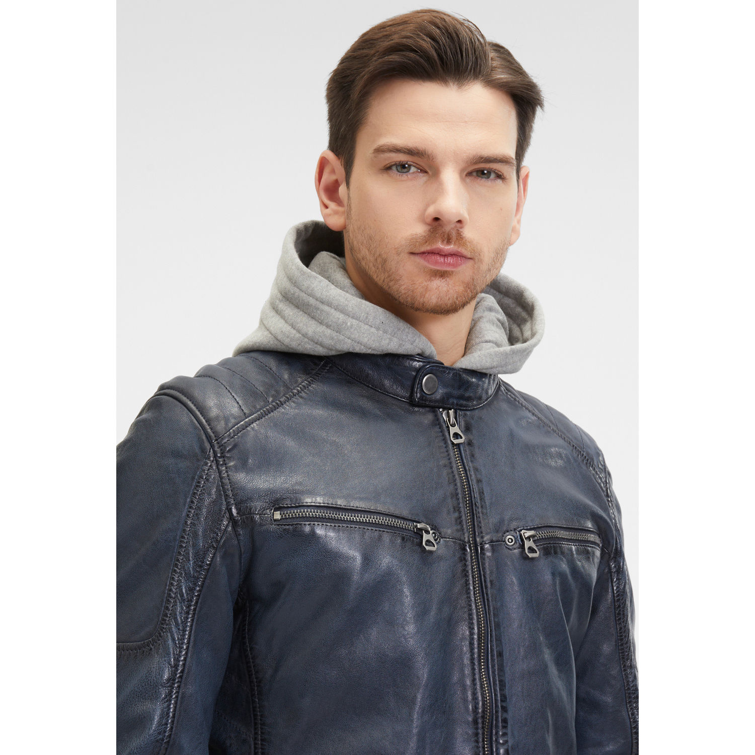 Geaca de Piele Barbati Mauritius Albastru Inchis GMRayco – Geci de Piele