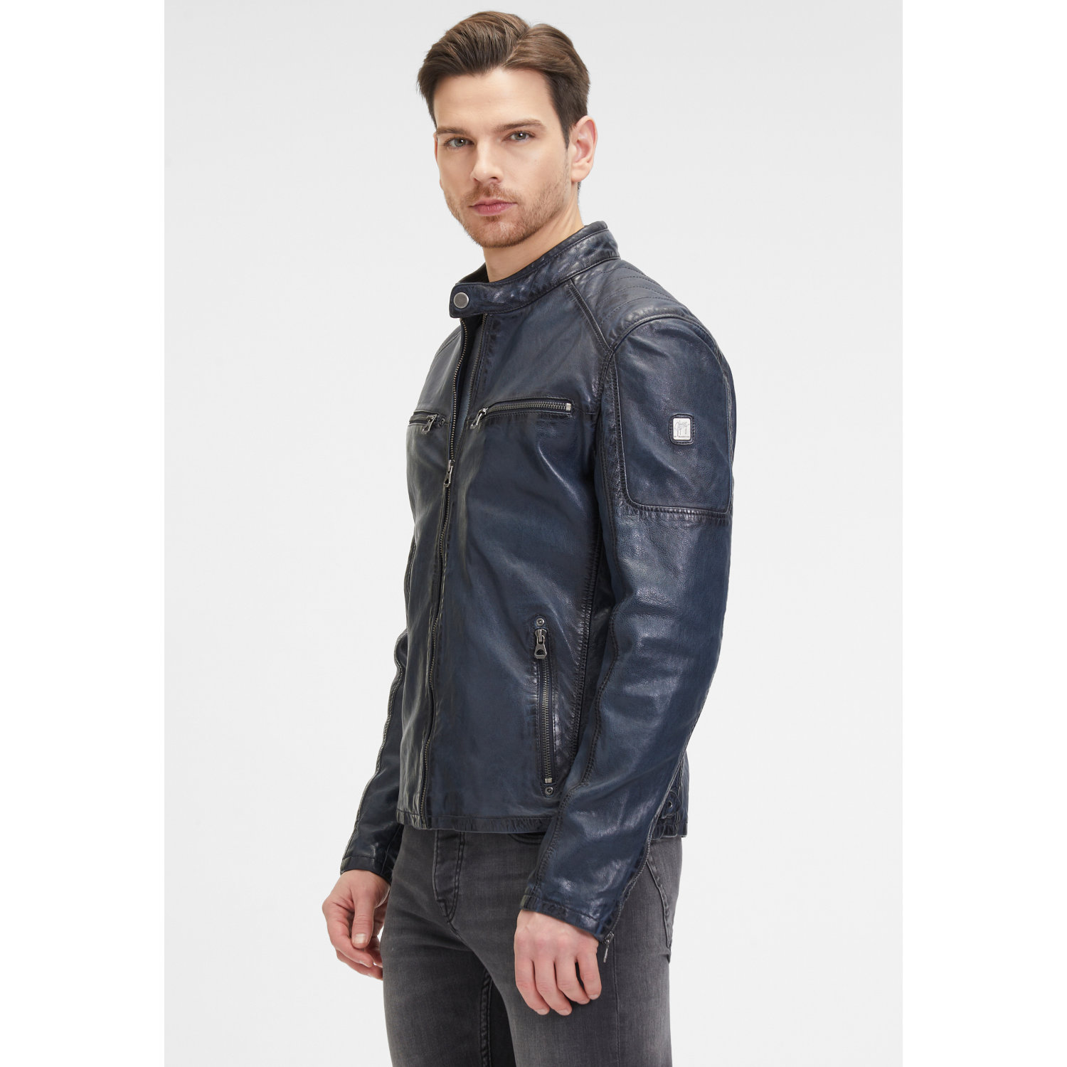 Geaca de Piele Barbati Mauritius Albastru Inchis GMRayco – Geci de Piele