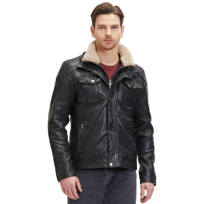 Geaca de Piele Barbati Mauritius Neagra GMTalton – Geci de Piele