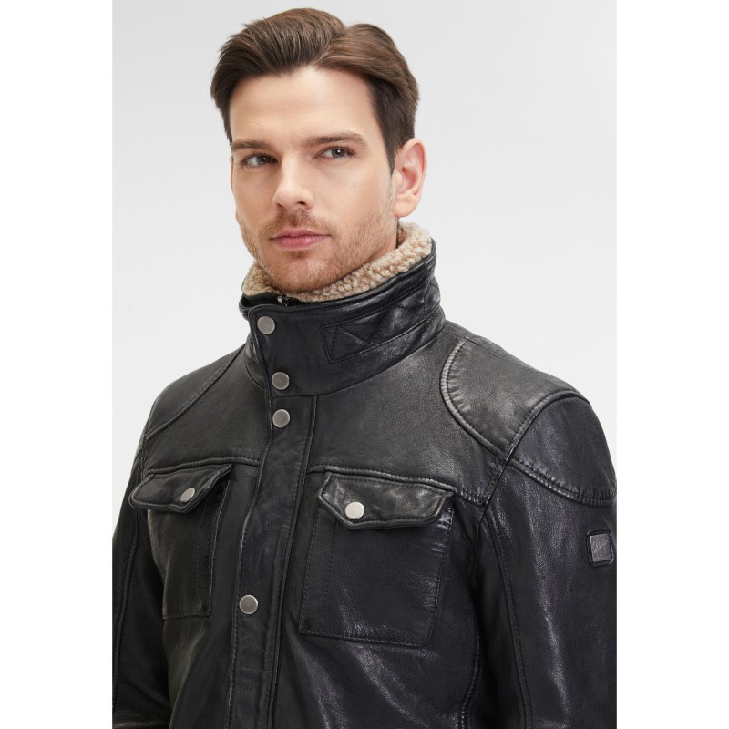 Geaca de Piele Barbati Mauritius Neagra GMTalton – Geci de Piele