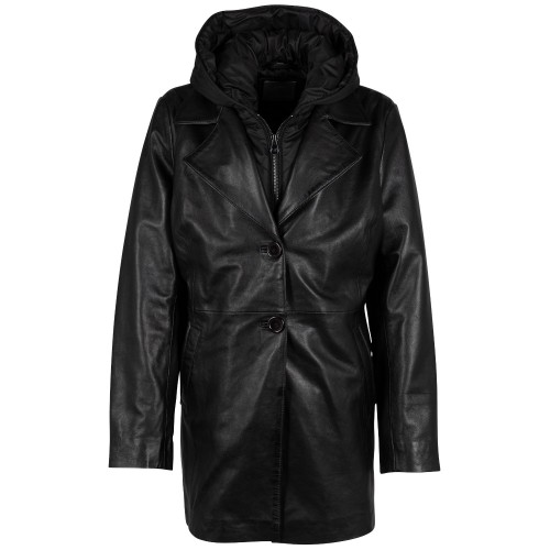 Geaca Lunga de Piele Dama Mauritius Neagra GWAlfka