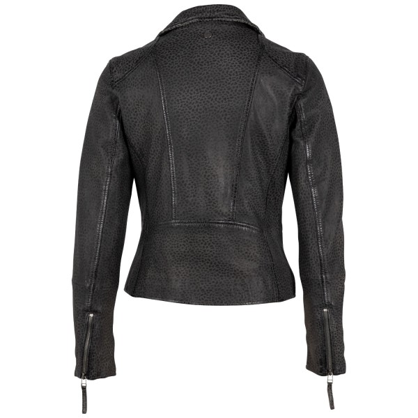 Geacă pentru femei Mauritius GWAnimala, antracit – biker cu fermoar asimetric și guler cu rever cu capse decorative — fotografia 4