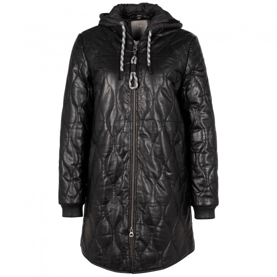 Geaca Lunga de Iarna din Piele Dama Mauritius Neagra GWArjeta