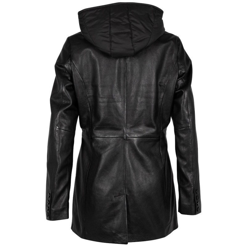 Geaca Lungă de Piele Dama Mauritius Neagra GWAurela – Geci de Piele