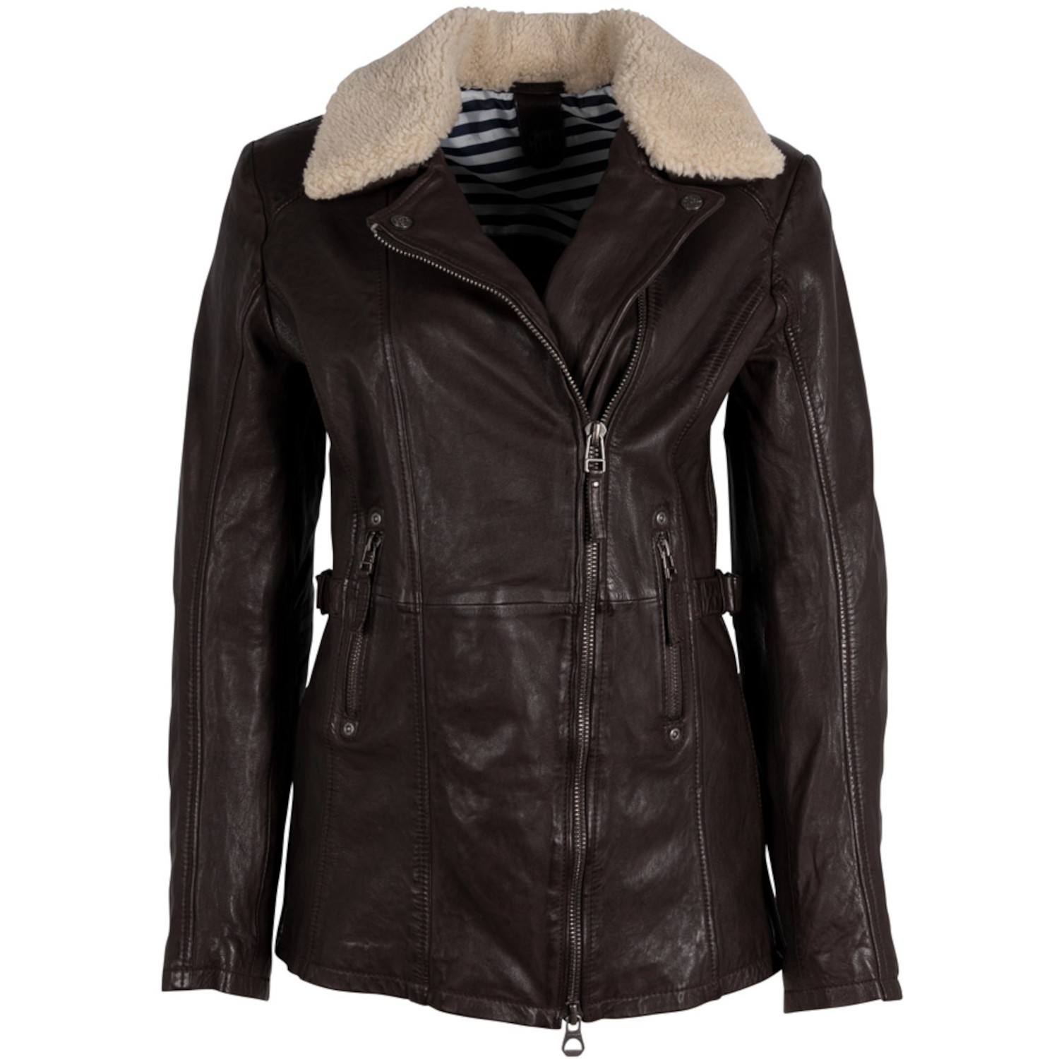 Geaca Lunga de Piele Dama Mauritius Maro Inchis GWCeliane – Geci de Piele