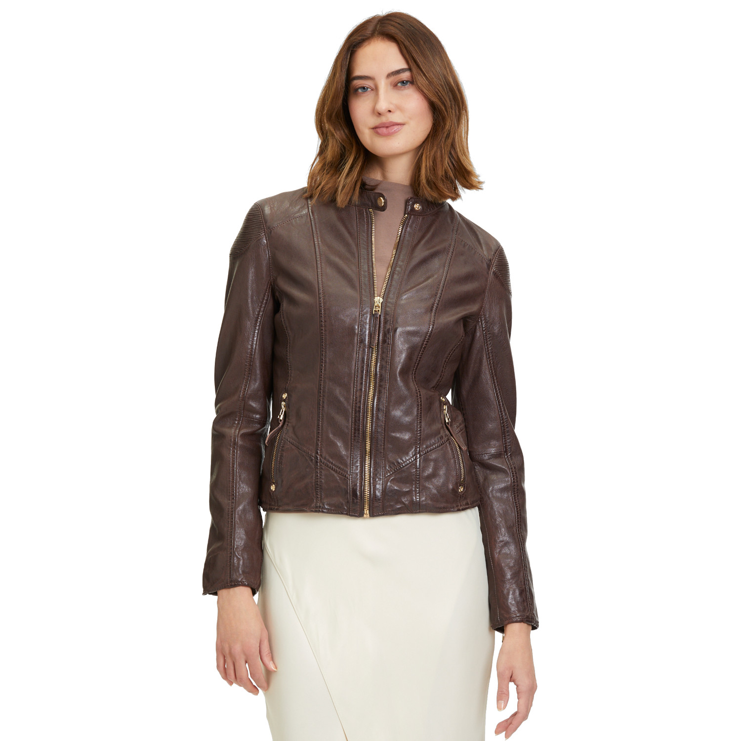 Geaca de Piele Dama Mauritius Castanie GWFjella – Geci de Piele