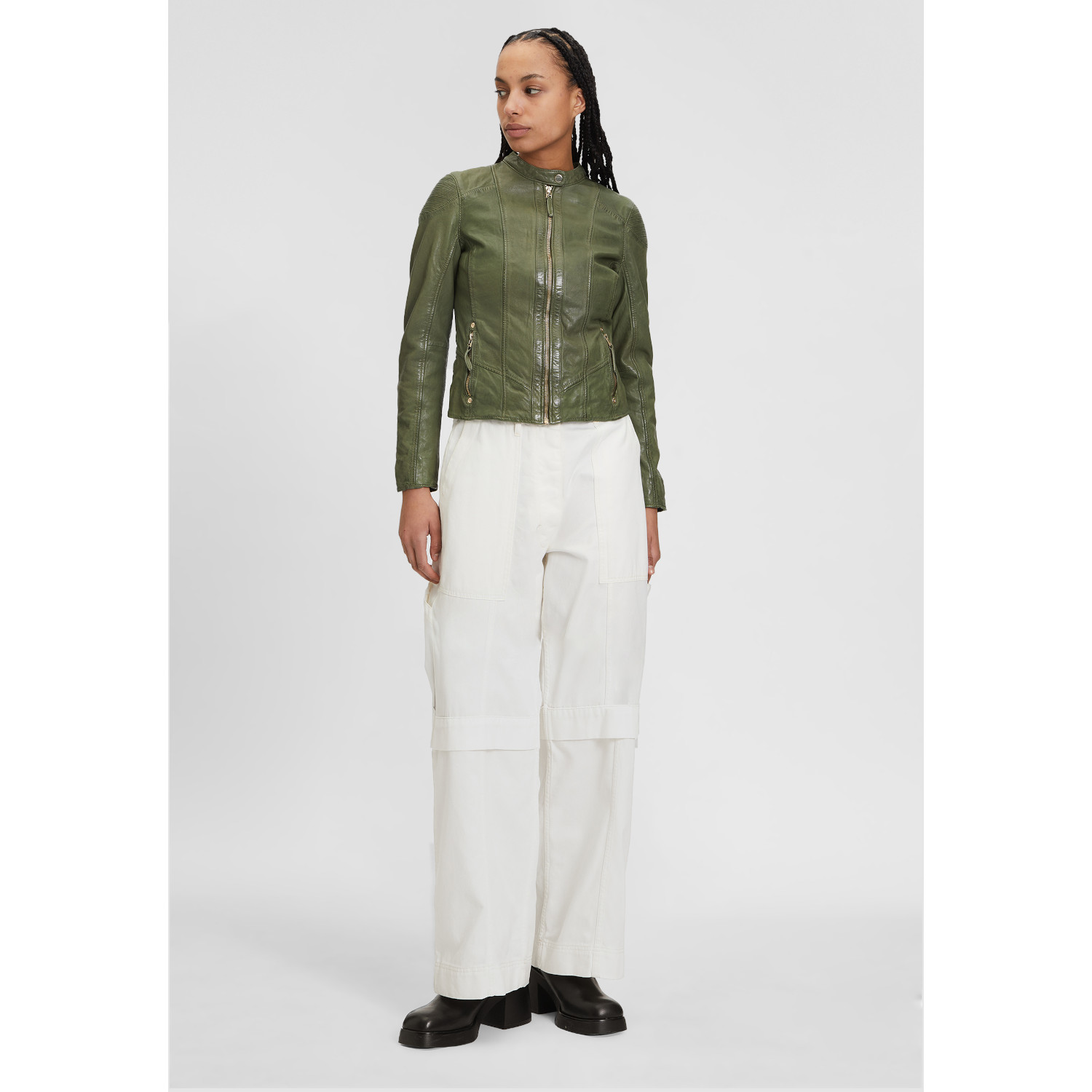 Geaca de Piele Dama Mauritius Olive Deschis GWFjella – Black Friday