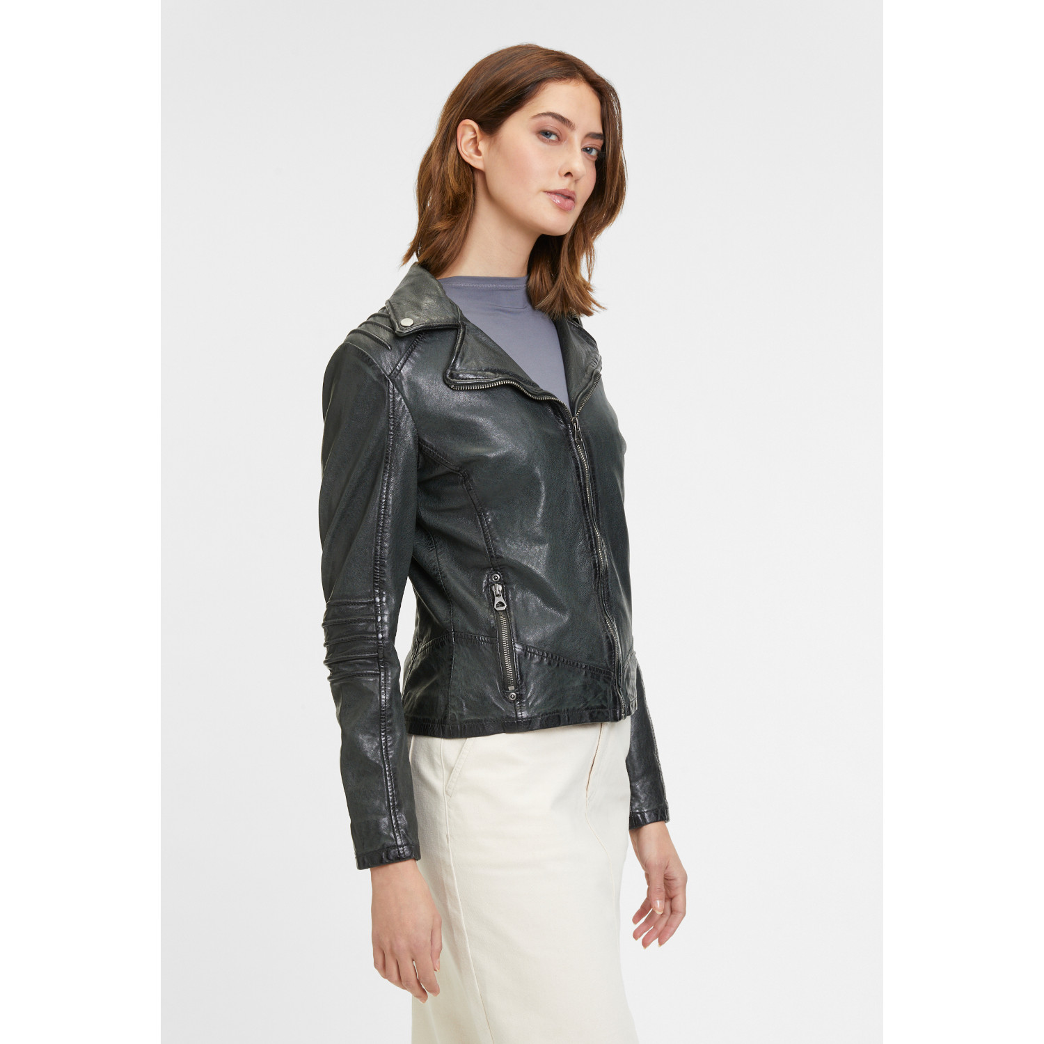 Geaca de Piele Dama Mauritius Verde Inchis GWFlura – Black Friday