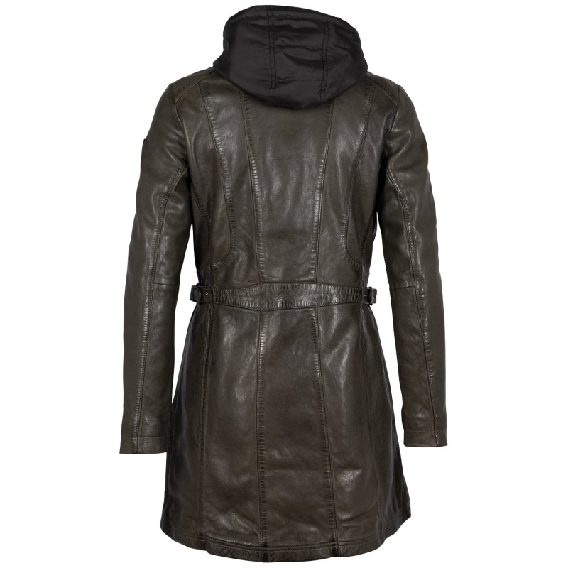 Geaca Lunga de Piele Dama Mauritius Olive GWMargo – Black Friday