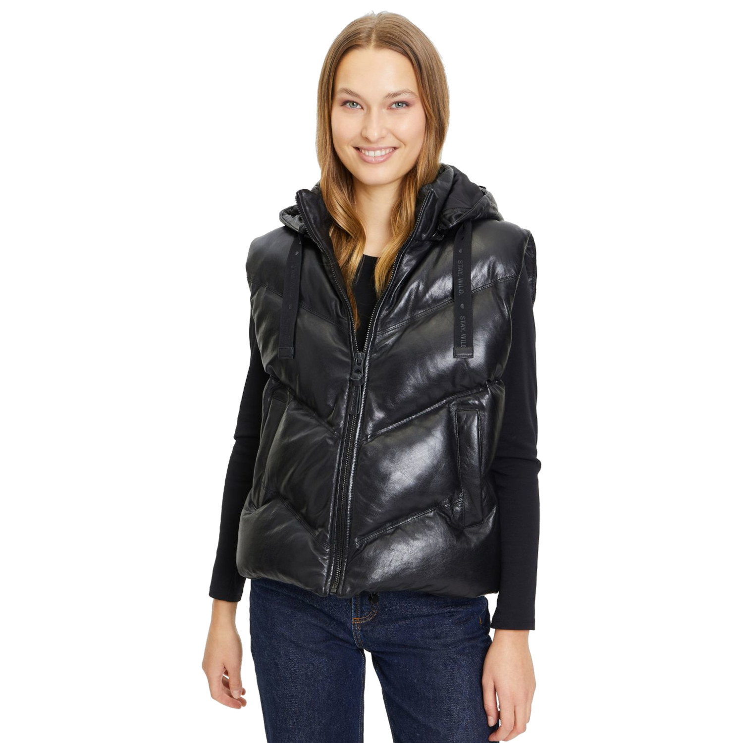 Vesta de Piele Dama Mauritius Neagra GWNamica – Veste de Piele