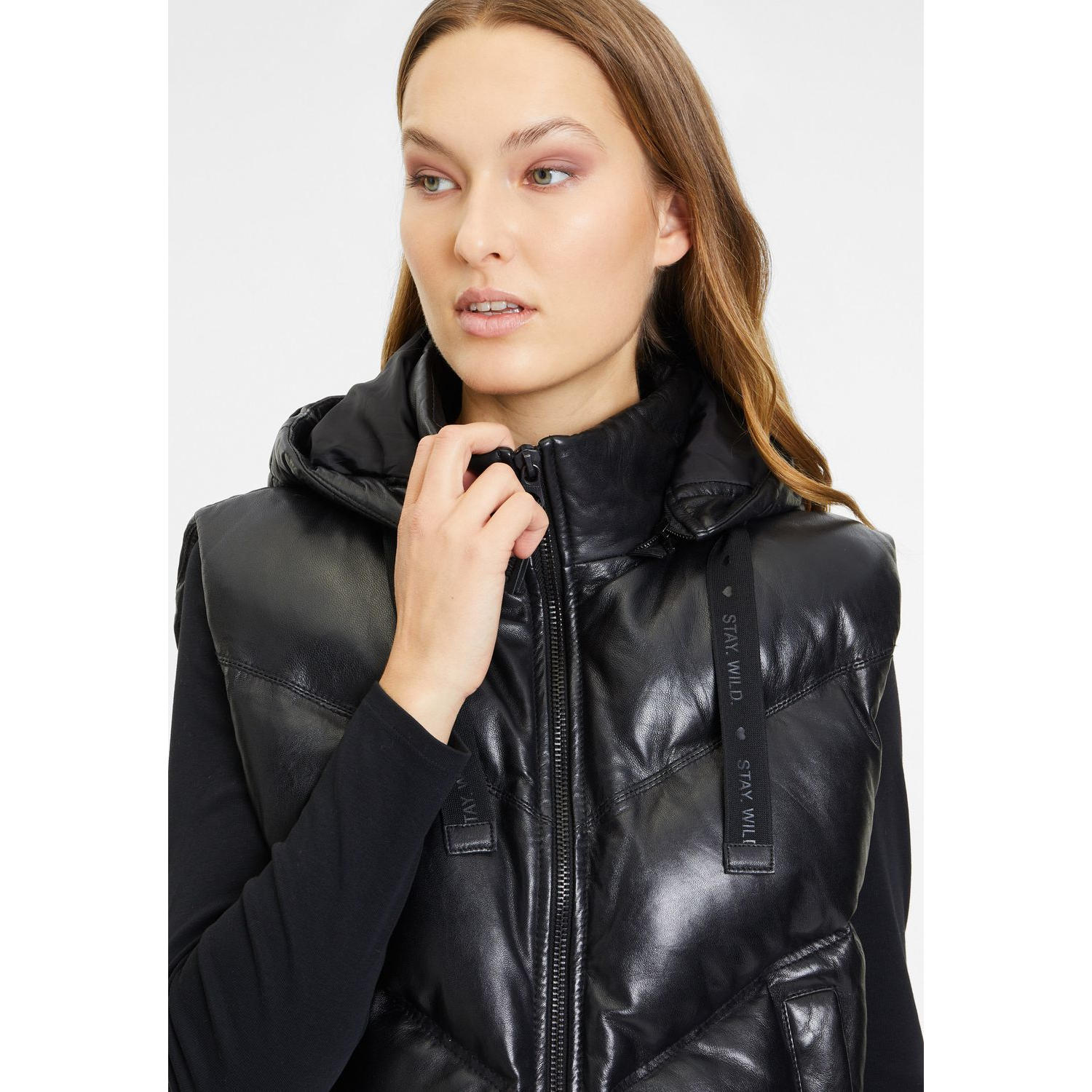 Vesta de Piele Dama Mauritius Neagra GWNamica – Veste de Piele