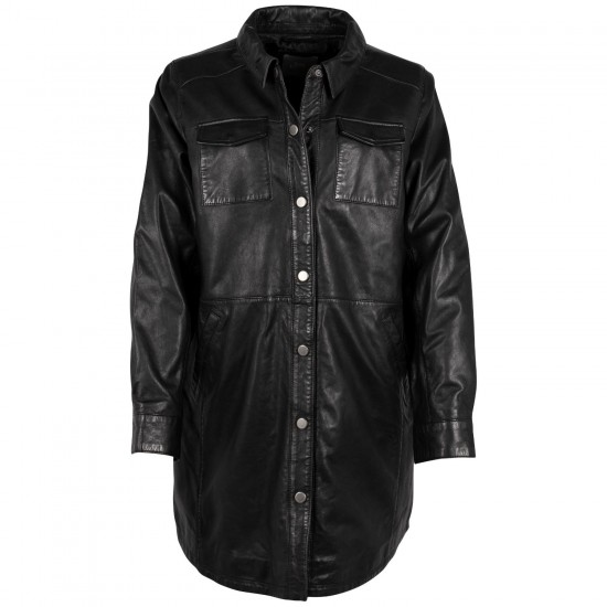 Camasa Lungă de Piele Dama Mauritius Neagra GWNelda