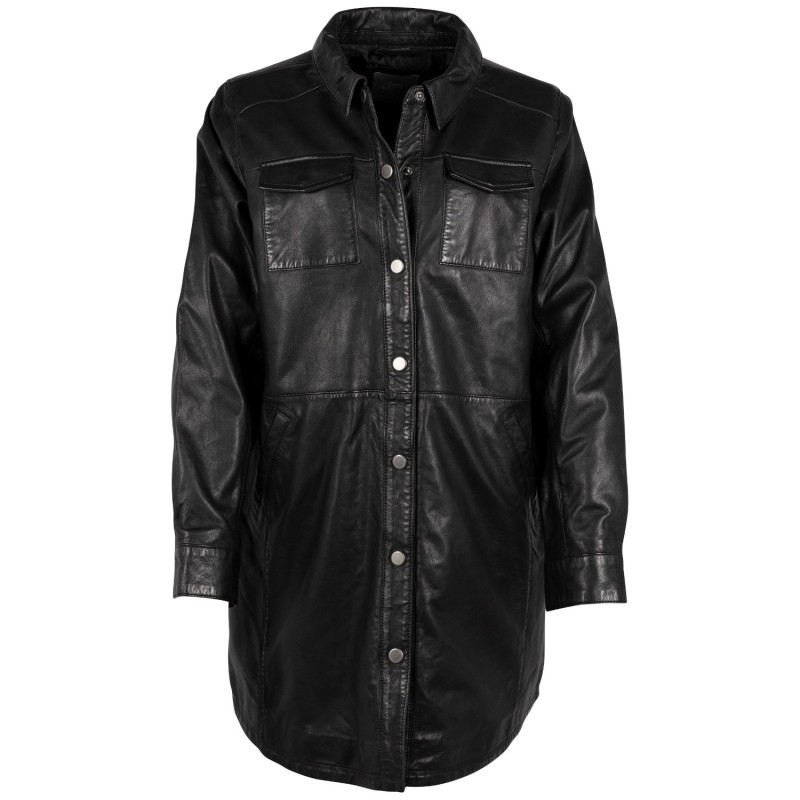 Camasa Lungă de Piele Dama Mauritius Neagra GWNelda – Camasi din Piele