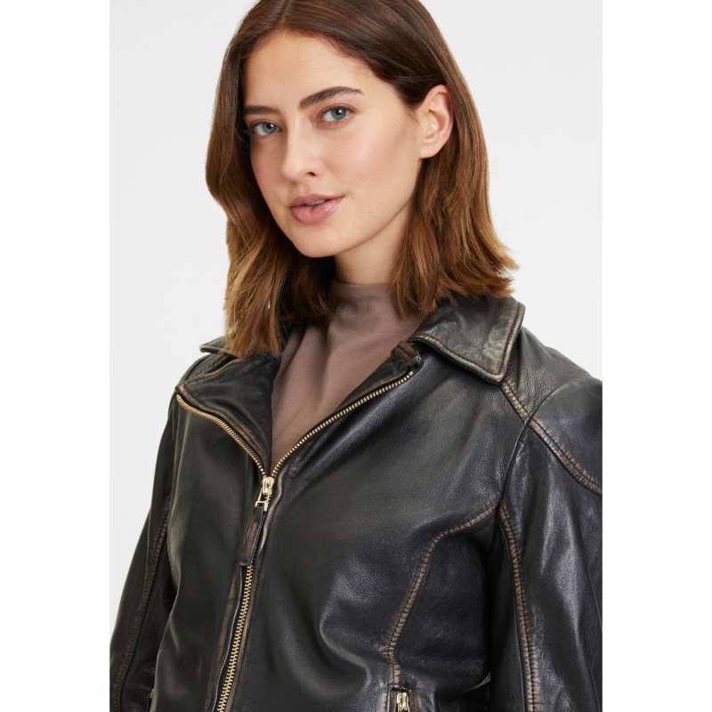 Geaca de Piele Dama Mauritius Negru Vintage GWPeetu – Black Friday