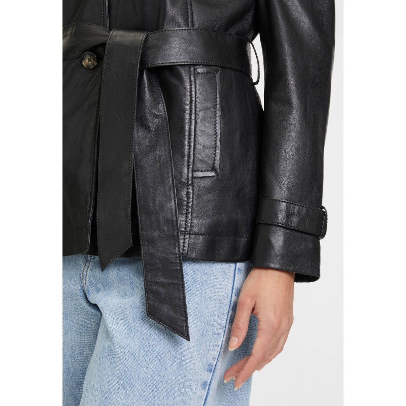 Geaca Lungă de Piele Dama Mauritius Neagra GWSkady – Black Friday