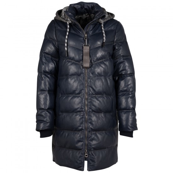 Geaca Lunga de Iarna din Piele Dama Mauritius Bleumarin GWValeriah