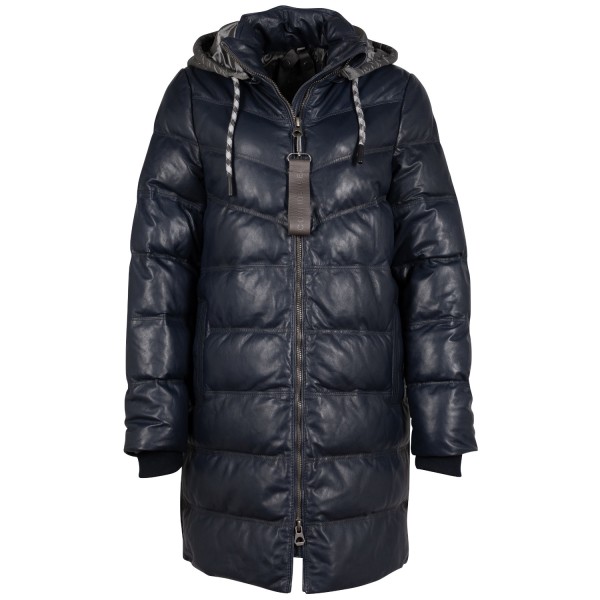 Geaca Lunga de Iarna din Piele Dama Mauritius Bleumarin GWValeriah