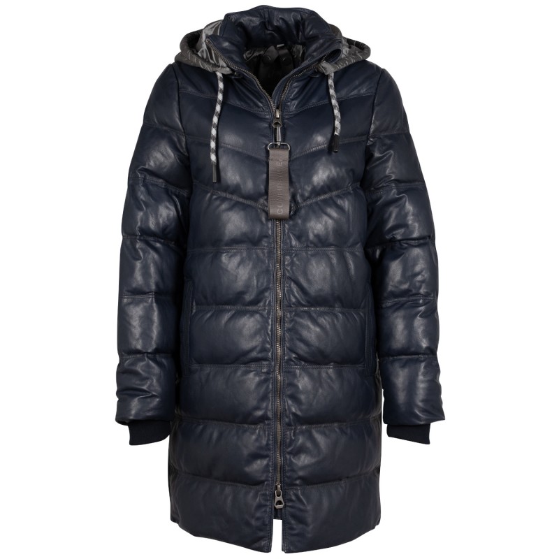 Geaca Lunga de Iarna din Piele Dama Mauritius Bleumarin GWValeriah – Black Friday