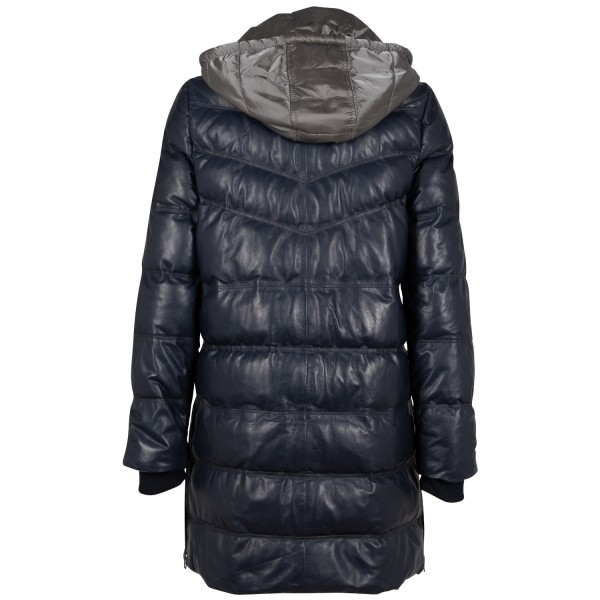 Geaca Lunga de Iarna din Piele Dama Mauritius Bleumarin GWValeriah