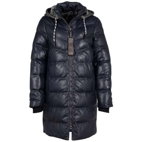 Geaca Lunga de Iarna din Piele Dama Mauritius Bleumarin GWValeriah