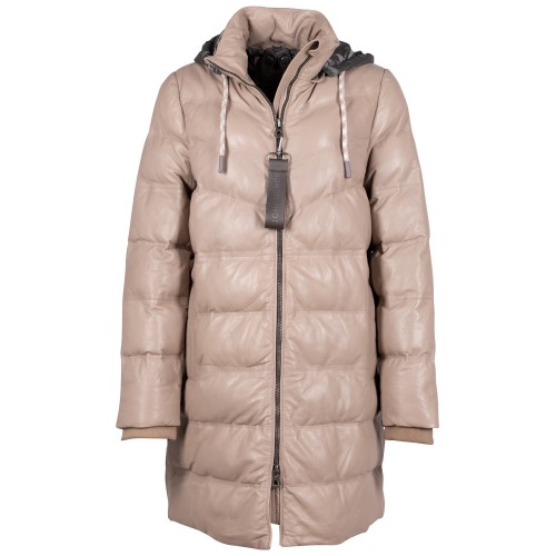 Geaca Lunga de Iarna din Piele Dama Mauritius Bej GWValeriah