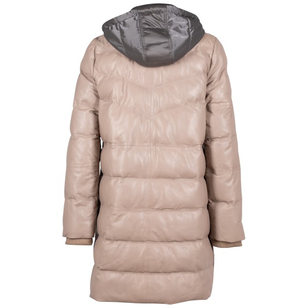 Geaca Lunga de Iarna din Piele Dama Mauritius Bej GWValeriah