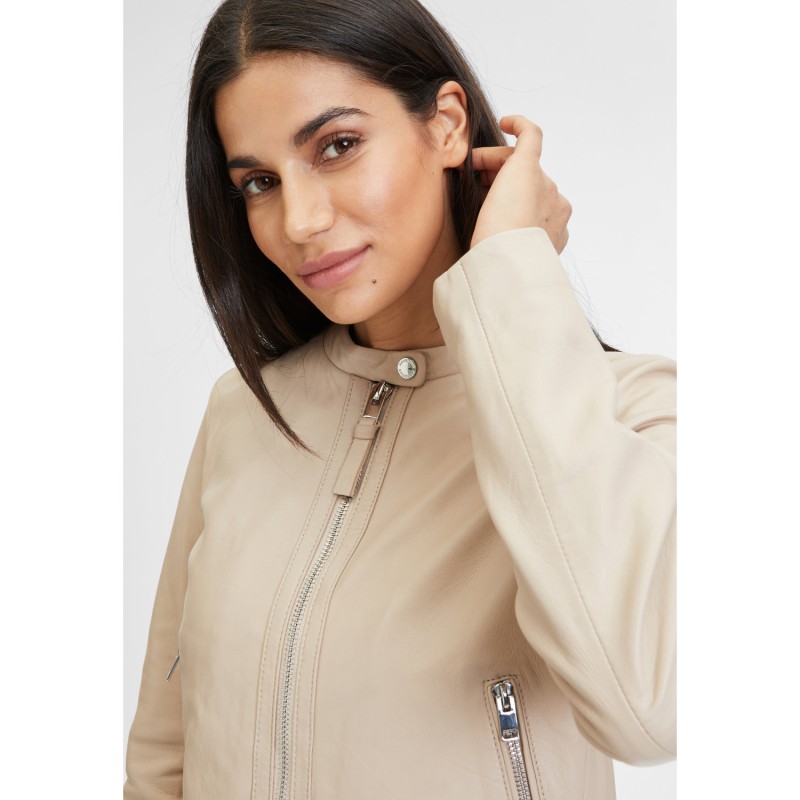 Geaca Scurta de Piele Dama Mauritius Bej Deschis MWAmalie – Black Friday