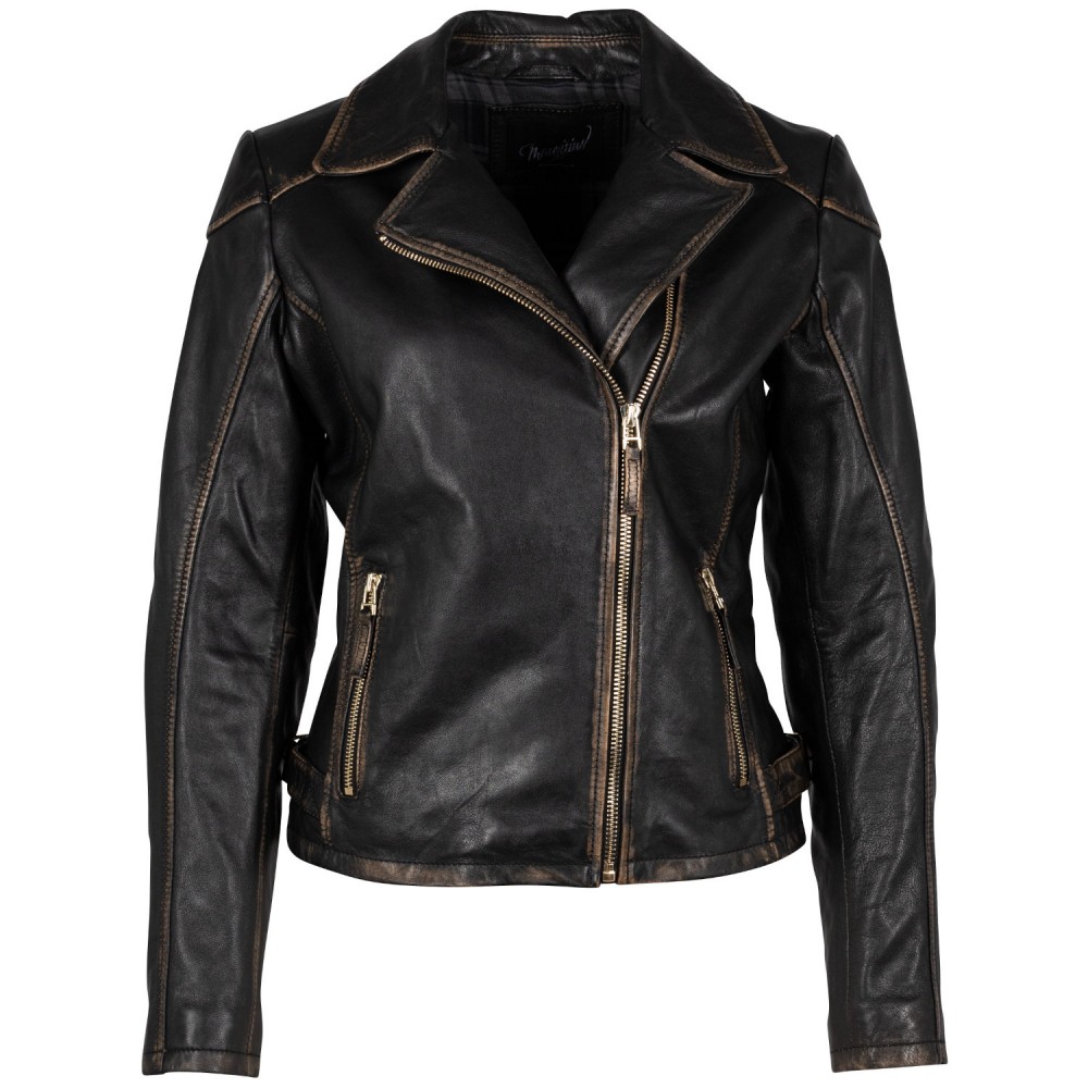 Geaca de Piele Dama Mauritius Negru/Bej MWPerrie Geaca de Piele Dama Mauritius Negru/Bej MWPerrie - readytowear.ro